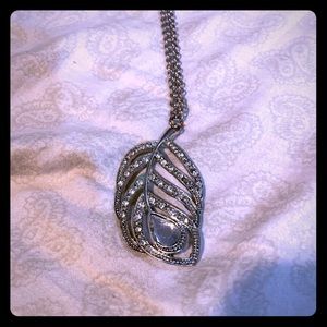 Silver leaf pendant long necklace